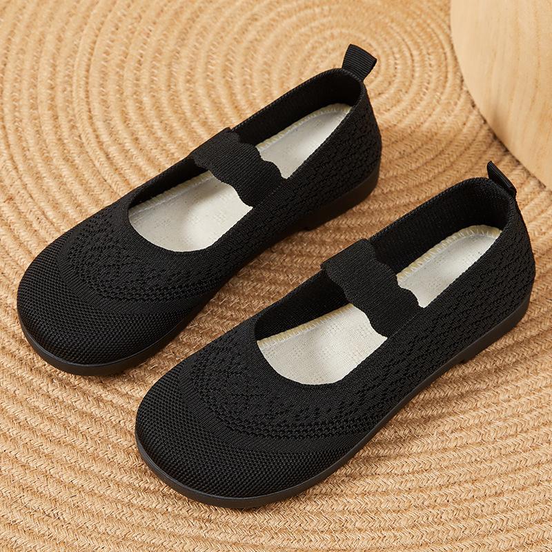 

Fashion Women Flat Slip-on Knitted Running Shoes Breathable Lightweight Sports Shoes Fashion Women Soft Soled Walking Casual Single Shoe 36 чёрный