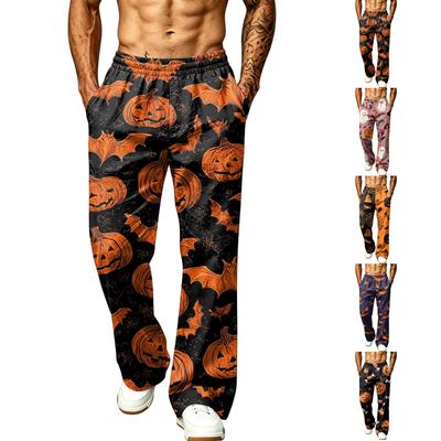 Men's Loose-fitting Wide-leg Jogging Pants with Pockets, Sporty Casual Printed Leggings
