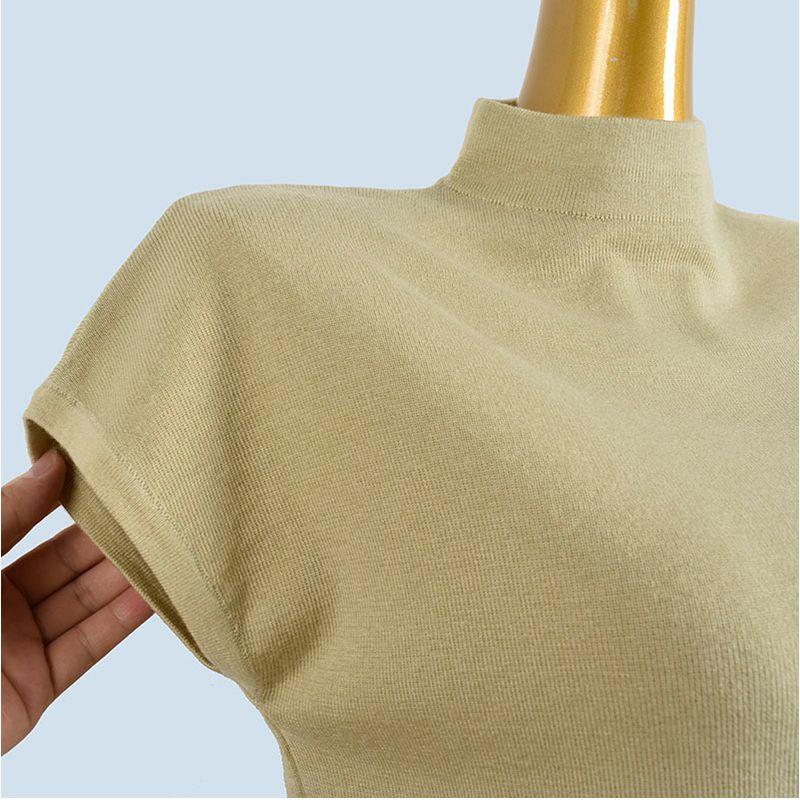 Fleece Blended Spring and Autumn New Elegant Half-high Collar Versatile Short Sleeve Knit T-shirt Women Inner Wear Slimming Base Top