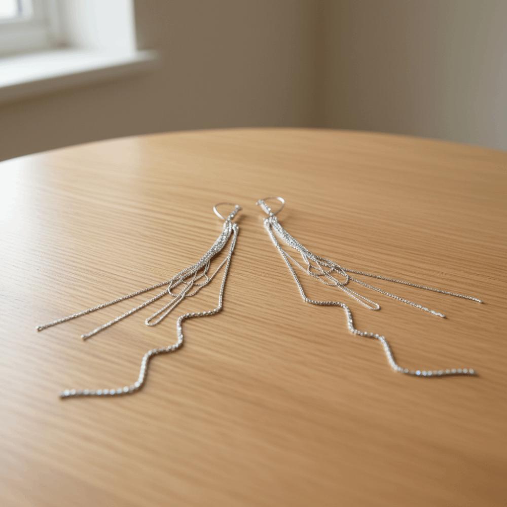 BEPAN Exaggerated Long Fringed Ear Clips Tassel Chic Rhinestones Hanging Ear Clips Minimalist Style Imitation Pearl