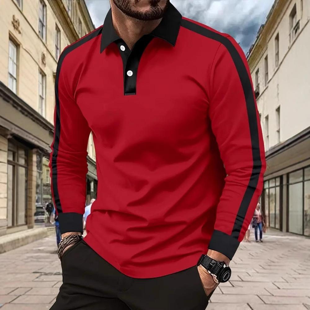 Fashion Men's Long Sleeve Polo Shirt Home Casual Comfortable Long Sleeve Button Down Top