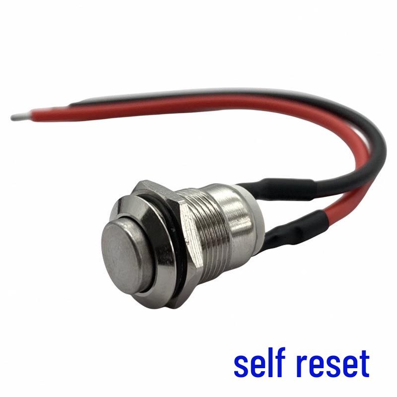 Metal Push Button Switch with Wire: Self-Reset, Momentary, High Head, 8/12/16/19mm, 2-Pin