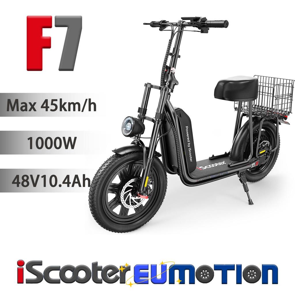 iScooter F7 Univerzálna mestská elektrická kolobežka so zadným košíkom, 1000W, Maximálna rýchlosť 45km/h, 48V10.4Ah, Kotúčové brzdy, IPX4, 16" Veľké koleso Úžitková E-kolobežka