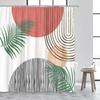 Mid Century Shower Curtains Watercolor Green Leaves Black Line Creative Geometric Modern Bathroom Curtain Polyester Decor