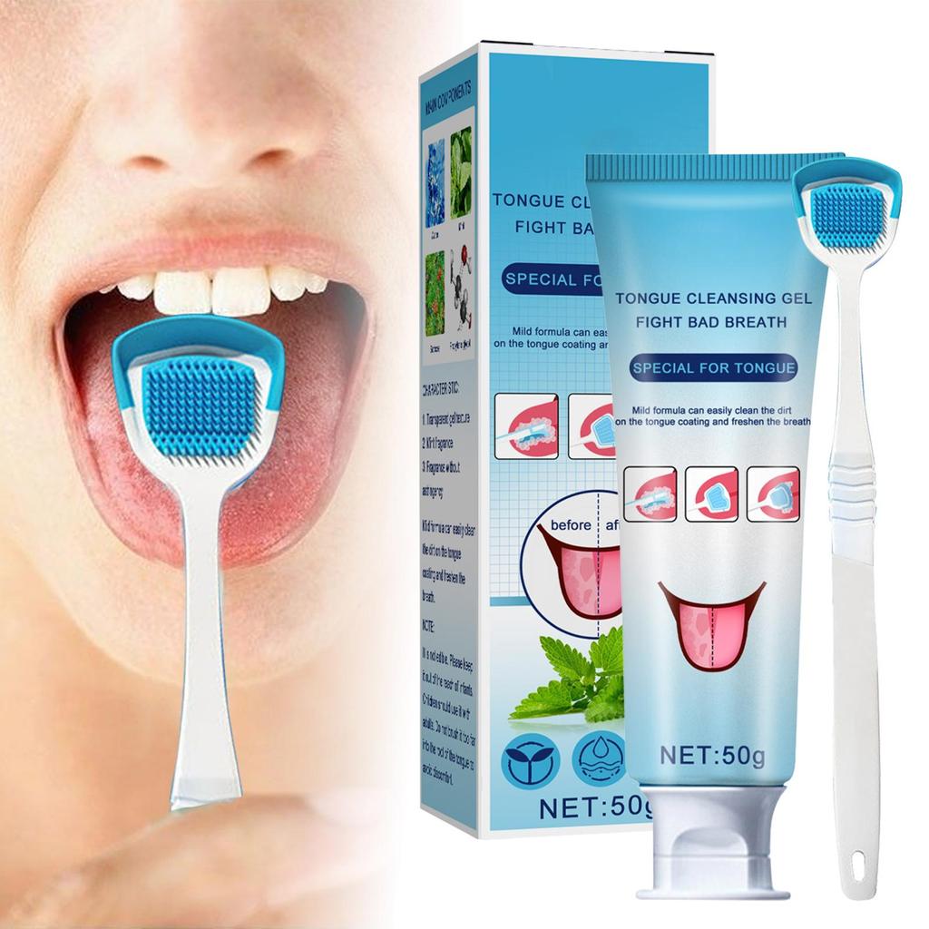 Tongue Scraper Brush Effective Tongue Cleaner Gel Orals Cleaner Set Mint Tongue Scraper & Scrubber Effective Mouth Odor
