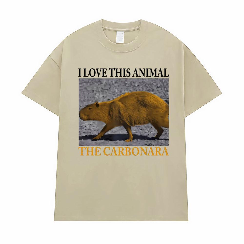 Lustiges Meme Ich Liebe Dieses Tier Das Carbonara-Capybara T-Shirt Herrenbekleidung Unisex Heißer Verkauf Hohe Qualität T-Shirts Mode T-Shirt