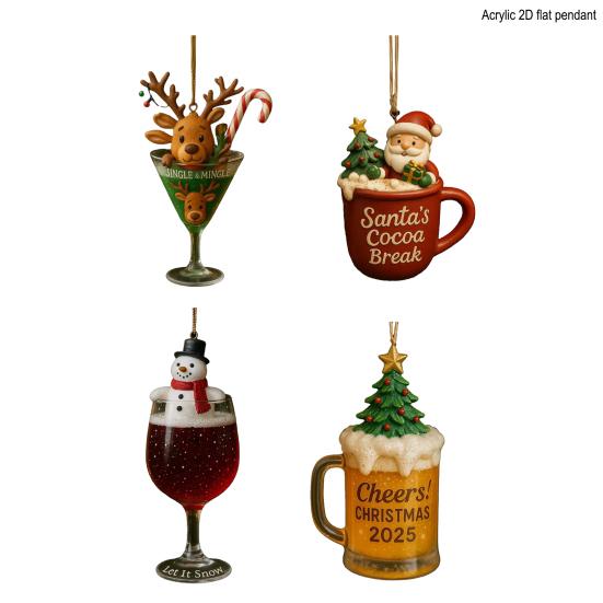 Christmas Drink Cup Ornaments Acrylic Hanging Decor for Tree Car Mirror Festive Birthday Party