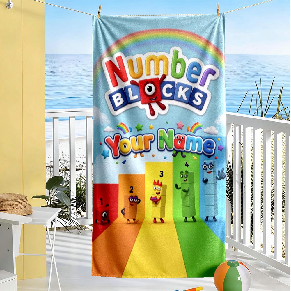 Numberblocks Customizable Name Beach Towel Quick-Dry Soft Microfiber Ideal for Travel Outdoor Swim Pool Yoga Surf Camping Hiking Gym Gift Holiday