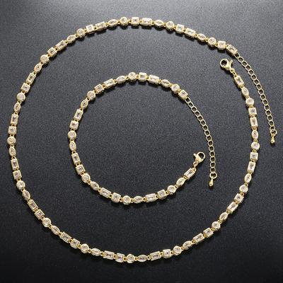 Kupfer Diamant Unregelmäßiges Armband Halskette Persönlichkeit Hip Hop Geometrische Form Schmuckset Vl235-242