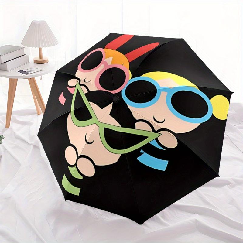 1pc Powerpuff Girls Automatic Open/close Folding Portable Umbrella with 8-Rib Structure for Women/Men, All-Season Use  A0901094