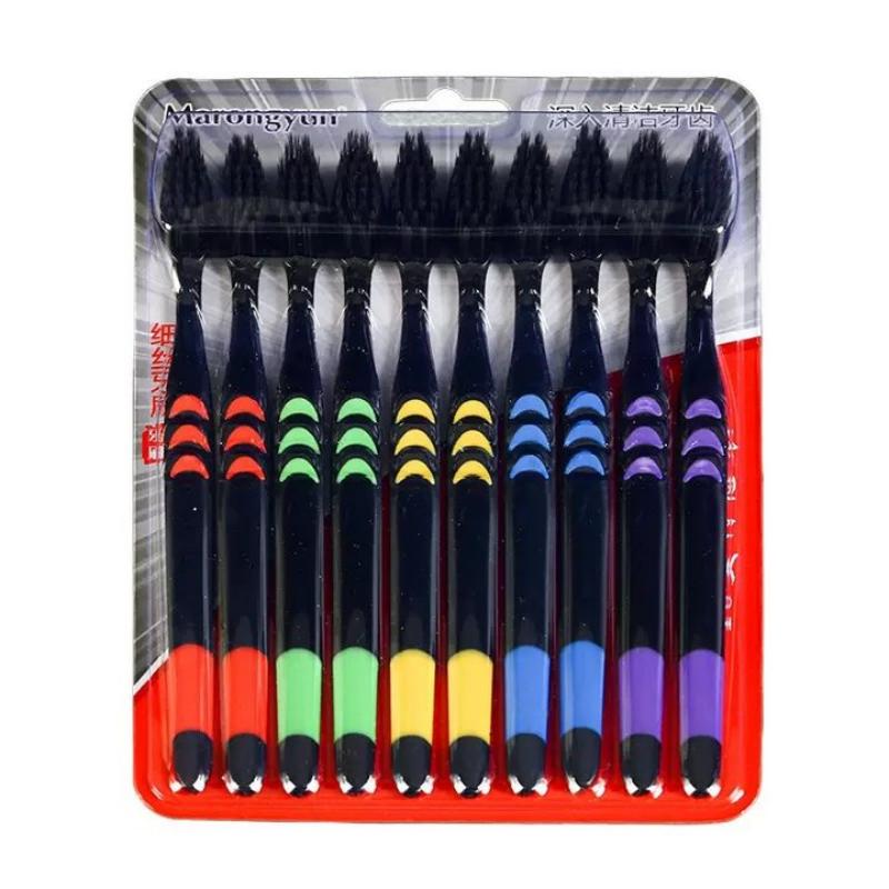 

YS00146-10pcs soft bristle toothbrush adult charcoal teeth deep cleaning home wool toothbrush