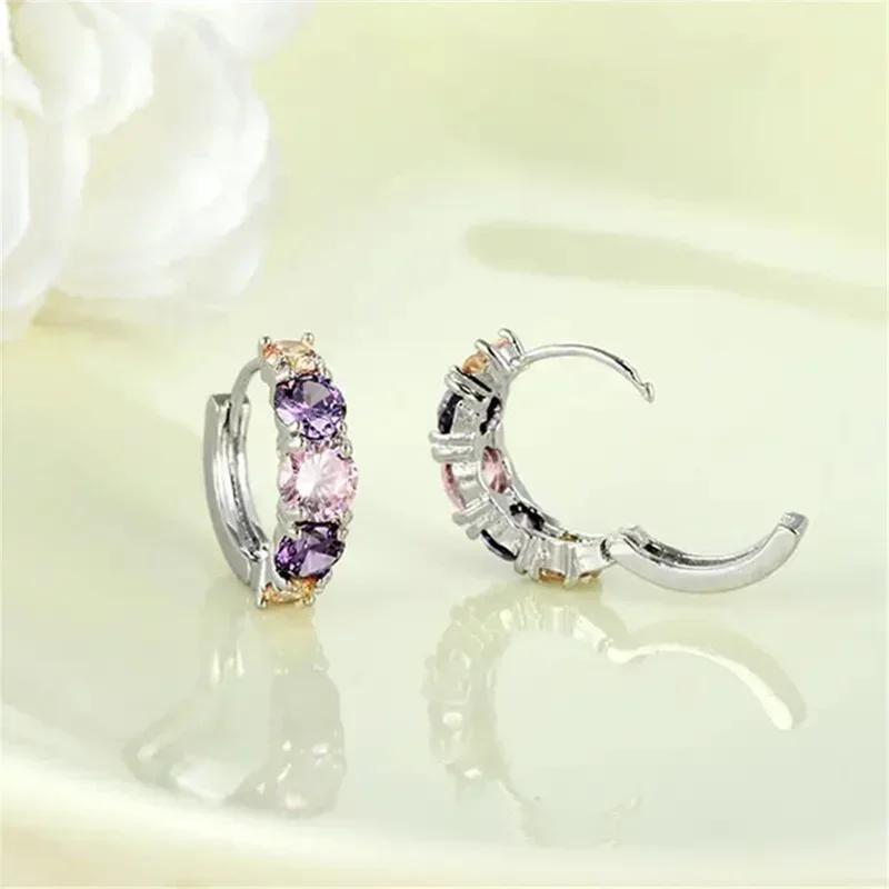 Unique Purple Cubic Zircon Hoop Earrings For Women Luxury Charming Wedding Party Accessories  Color Fashion Jewelry