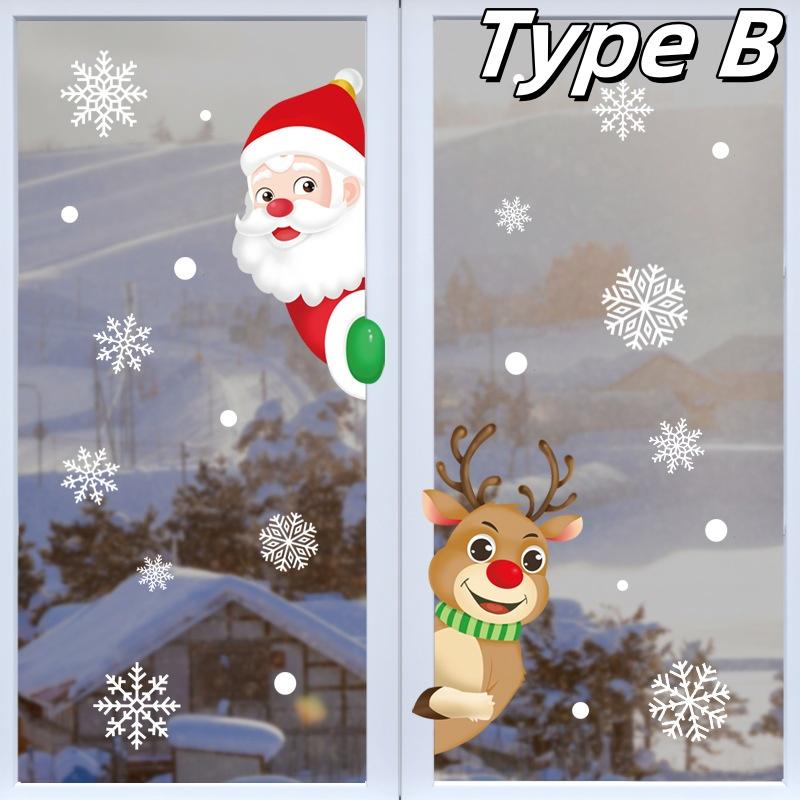 Christmas Glass Stickes Snowflake Santa Claus Shaped Door Shop Window Sticker Wall Ornaments for Home Decoration New Year 2025