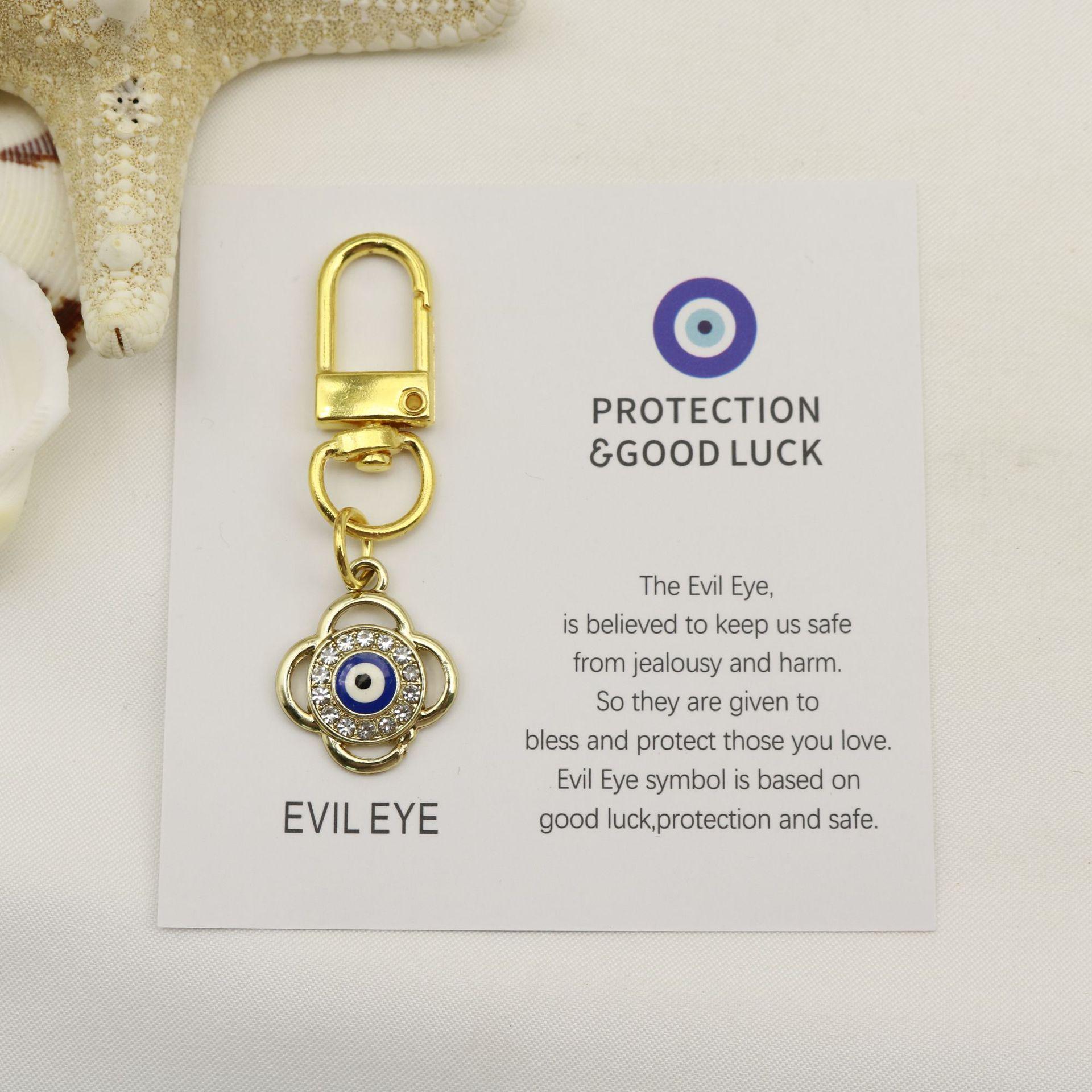 Blue Evil Eye Good Luck Protection Keychain with English Good Luck Card