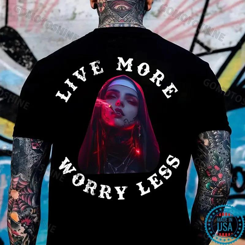 LIVE MORE WORRY LESS Smoking Nun Print Men s T-Shirt XXXXL