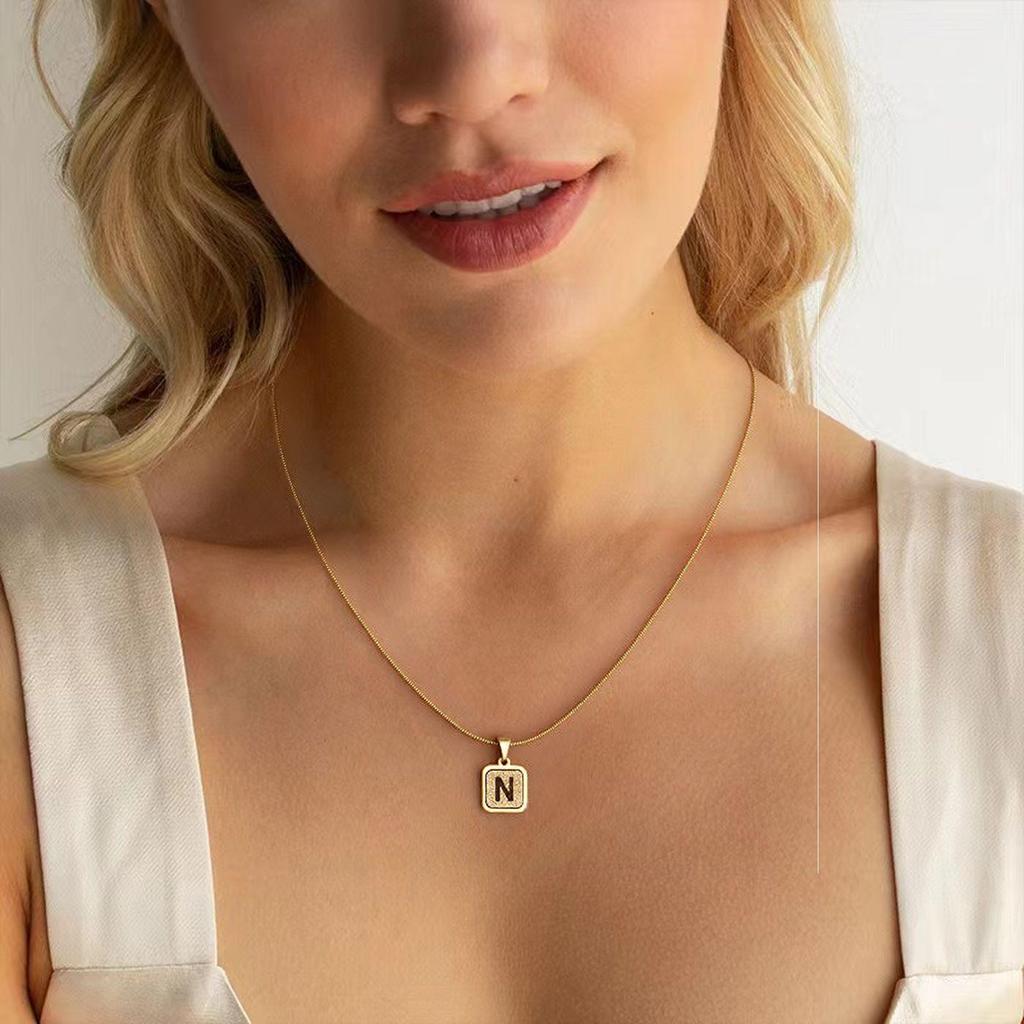 Stainless Steel Electroplated 26-Letter Pendant Necklace with Round Snake Chain
