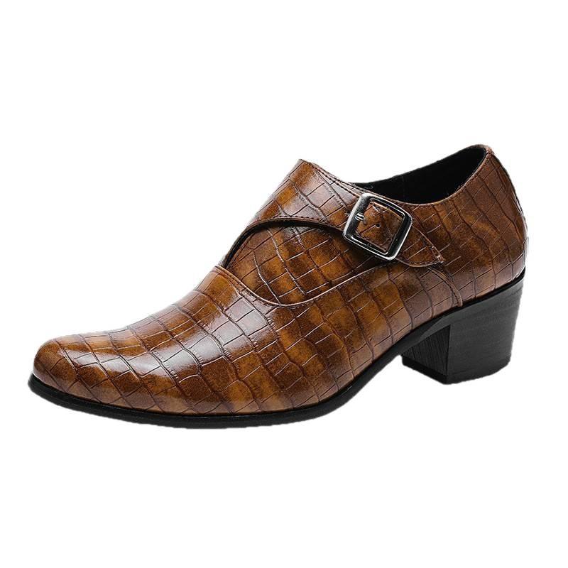 Fashion Stone Pattern British Autumn Fashion Casual Leather Shoes Men's High Heel Low