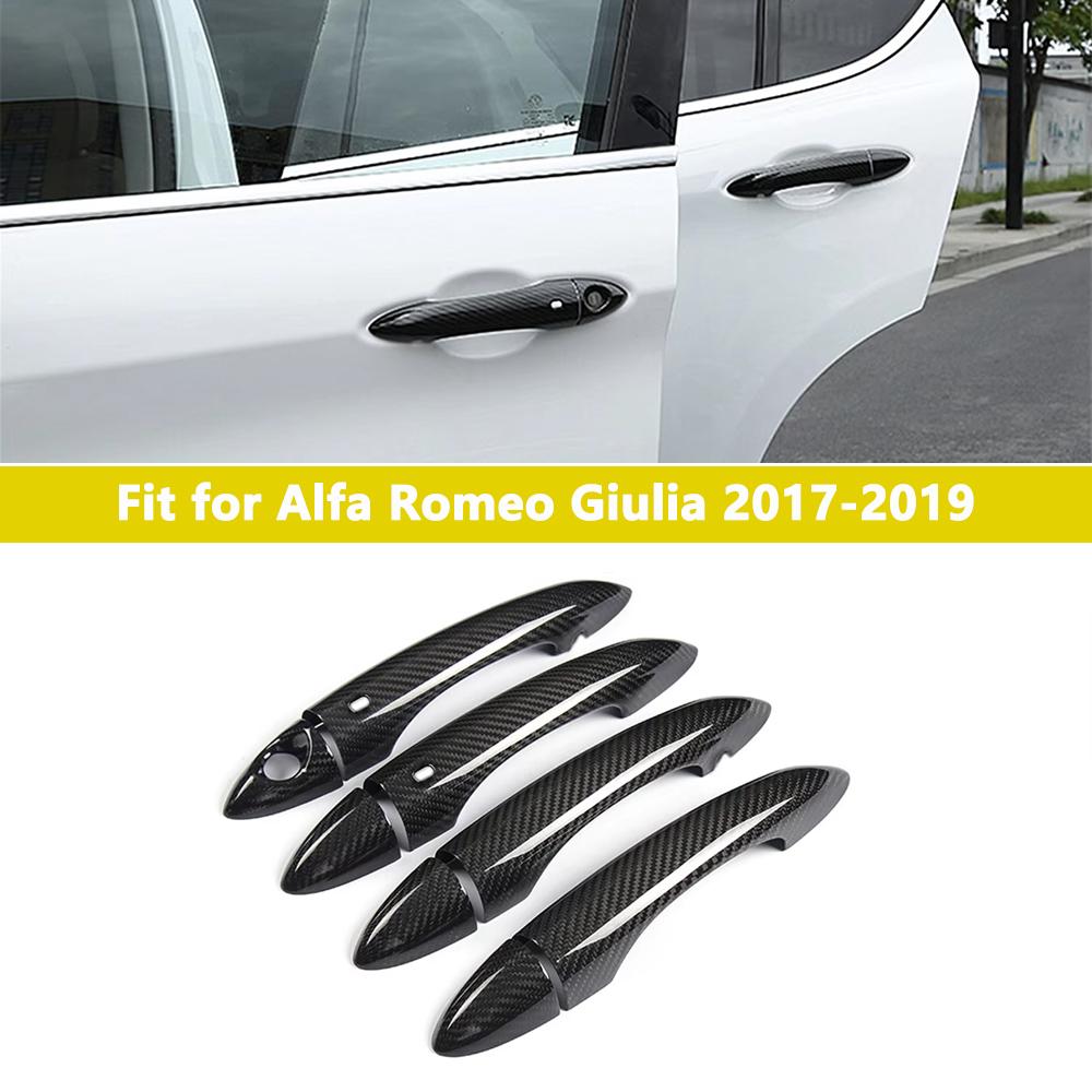 Exterior Door Handle Grab Cover Trim with Smart Key Hole for Alfa Romeo Giulia 2017-2019 Carbon Fiber Exterior Car Accessories