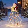 Solar Powered Christmas Decorations Santa Claus Garden Light, LED Holding Gift Box Yard Stake Decorative Pathway Lighting with Cascading String Lights