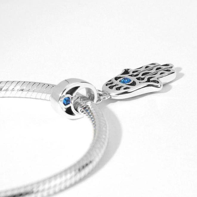 New Copper Blue Eye Palm Pendant Bead Fit Original Charms Bracelet Necklace Trinket Jewerly Accessories