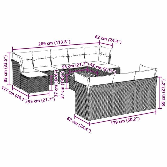 VidaXL Garden Lounge Set with Cushions 11 Pcs, Patio Sofas, Patio Furniture Set, Outdoor Furniture, Black 3256210