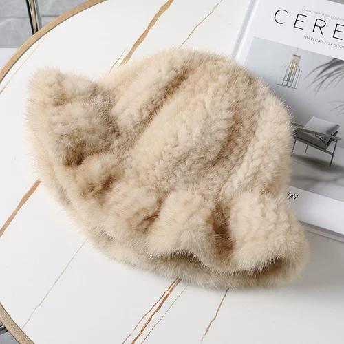 Mink Fur Hat Women's Winter Warm Fashion Mink Woven Bucket Hat Basin Hat Top Hat Show A Little Trend