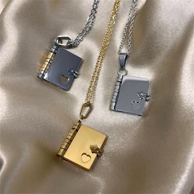 Stainless Steel Couple Book Pendant Necklace Titanium Steel Love Opening and Closing Book Women's Sweater Chain
