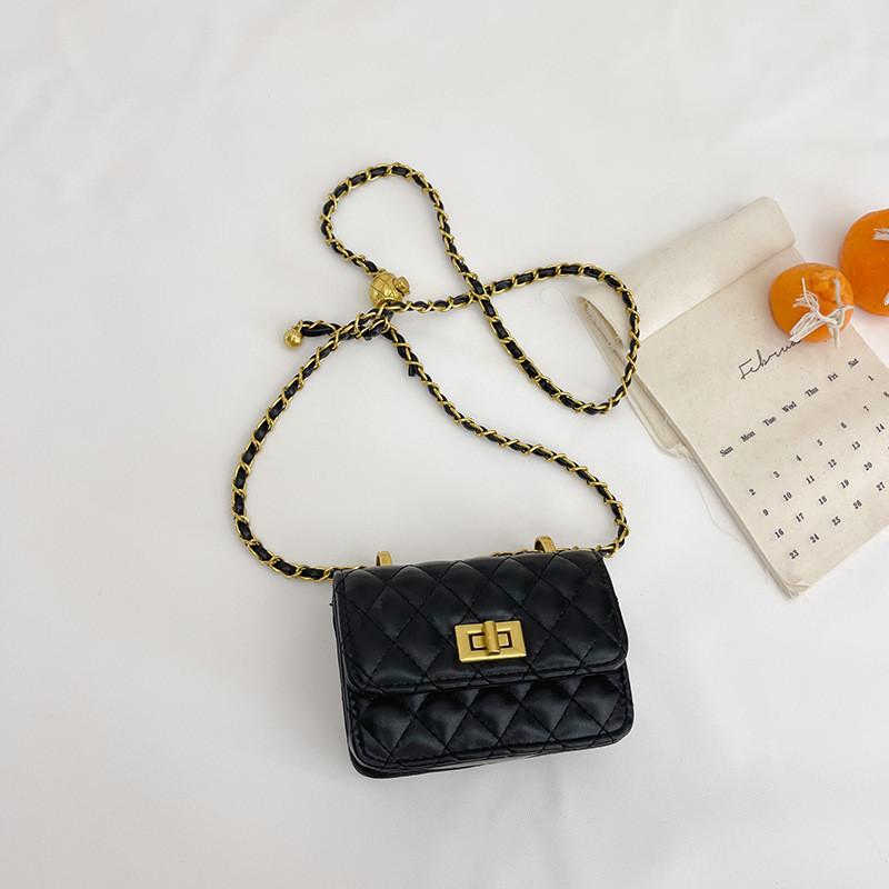 Stylish Kids Pu Leather Mini Shoulder Bag With Trendy Chain For Summer Fashion Accessories чёрный