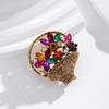 Vintage Cute Flower Basket Luxury Brooch Sparkling Colorful Rhinestones French Botanical Flower Clothing Decoration Pin Badge