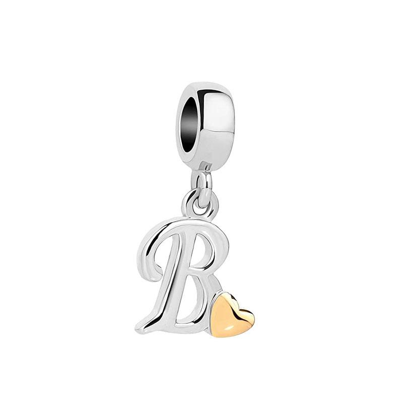 New Plated Copper Letter Alphabet A-Z Dangle Charm Beads Fit Original Pan Charms Bracelet Pendant Women Diy Jewelry