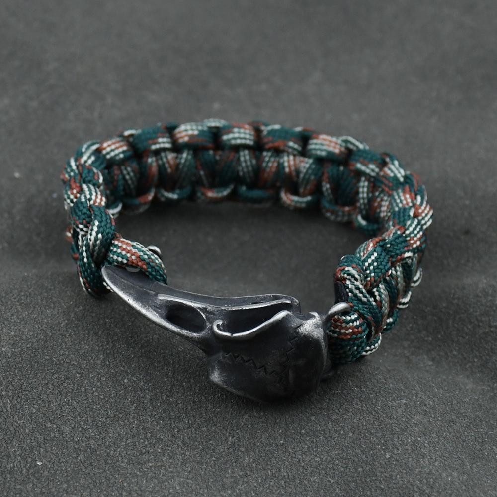 

Stainless Steel Viking Odin Raven Skull Bracelet Men Women Gothic Diy Valkut Teiwaz Beads Wicca Jewelry Accessories length 19cm