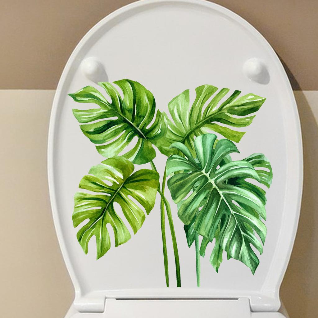 Elegant Tropical Leaves Toilet Stickers, Waterproof Removable Self-Adhesive Bathroom Wall Decals