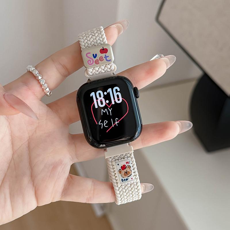Cute Bear for Apple iwatchS10 Watch with Braided Nylon Xiaomi 89Pro Magnetic Buckle Huawei