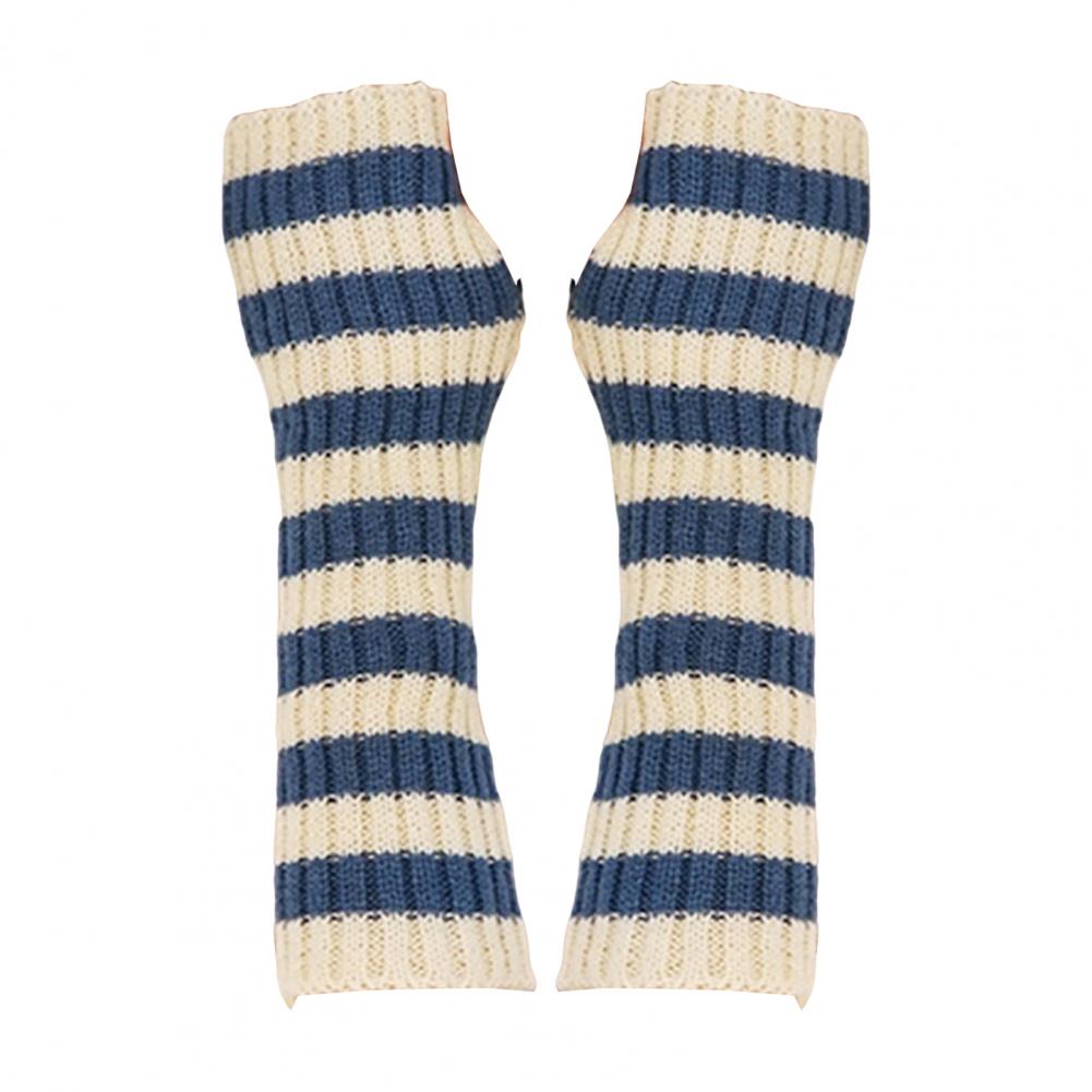 1 paar vingerloze gebreide handschoenen met streepjesprint voor de herfst/winter, zeer elastisch, antislip, met armmouwen, warm en winddicht, ideaal voor fietsen. blue
