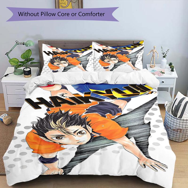 3pcs Duvet Cover Set (1*Duvet Cover + 2*Pillowcase, Without Core), Haikyu Print Bedding Set, Bedroom Decor, All‑Season, Birthday Gift