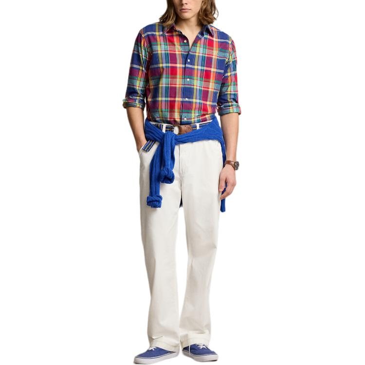 Polo Ralph Lauren Plaid Button-Down Spread Collar Loose Fit Long Sleeve Shirt Men shirts Red MNPOWOV16823430-400