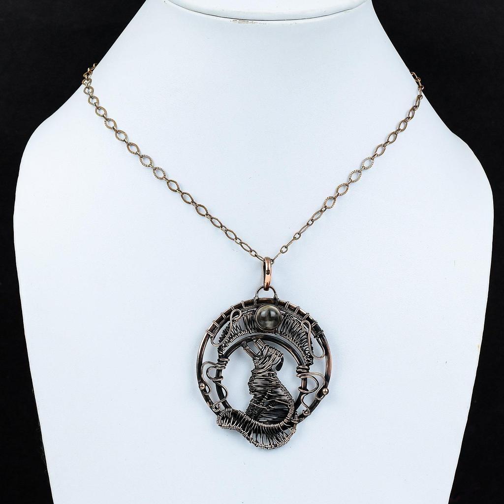 Crystal Quartz Pendant Copper Wire Wrapped Pendant Beautiful Copper Jewelry Handmade Dog Pendant Gemstone Pendant Wire Wrap Jewelry For Gift