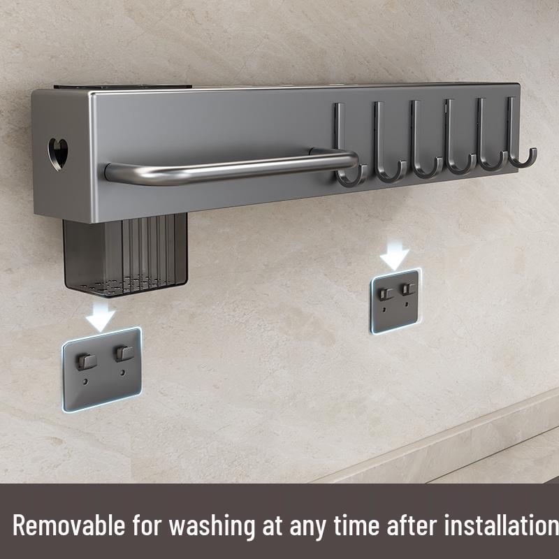 Wall-Mounted Kitchen Knife & Chopstick Storage Rack with Hooks (Punch-Free)