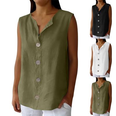 Women Sleeveless Button Front Top V Neck Casual Loose Fit Summer Blouse Lightweight Shirt for Daily Wear