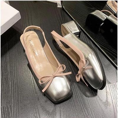 Fashion Summer Women's Flats Sliver Boat Shoes Square Toe Slip On Flat Shoes for Woman Ballet Flats Comfortable Bow Women's Sandals