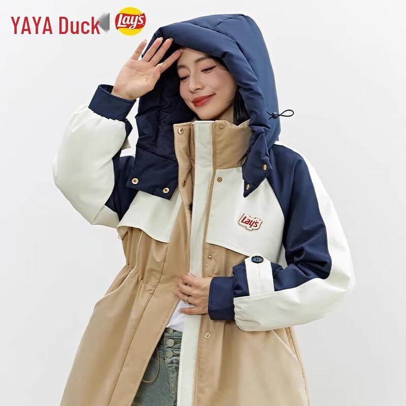 

Женская куртка средней длины с капюшоном и цветными блоками из коллаборации YAYA и Lay s S