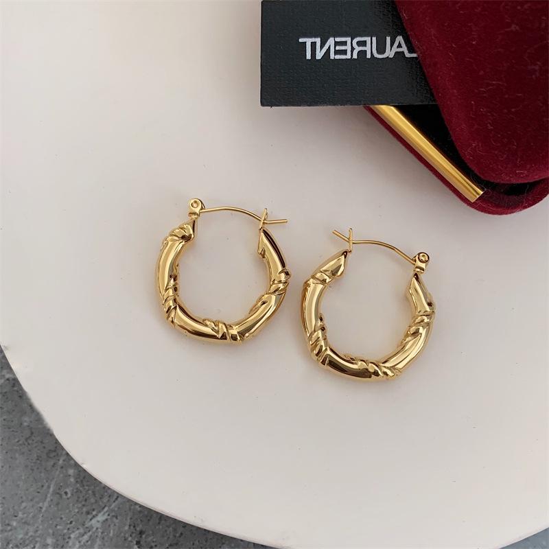 European Cable Knit Texture Gold Plated Titanium Steel Stud Earrings for Women - Chic Cold Style Fashion Accessory