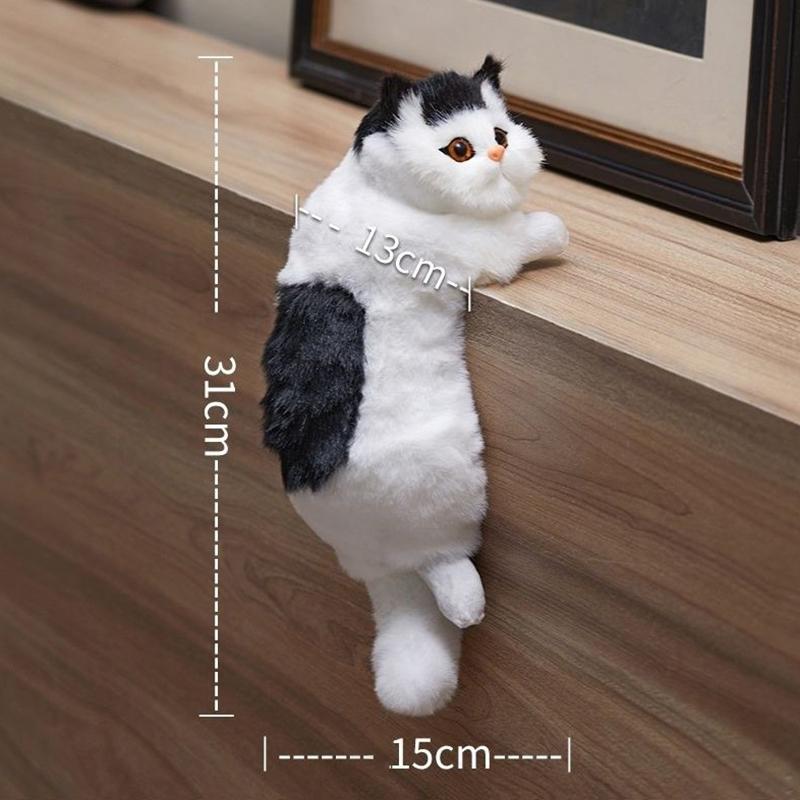Simulation Furry Hanging Cat Realistic Cat Doll Animal Figurines Plush Hanging Kitten Toy Cute Kitten Model Gift Home Tv Decor