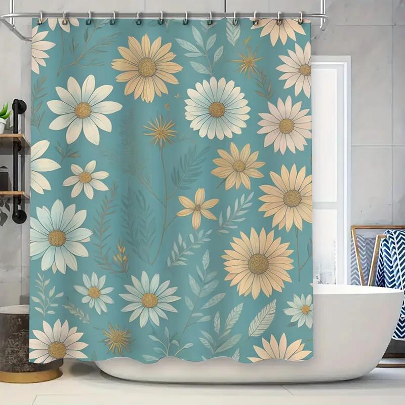 

Daisy Flower Print Shower Curtain Waterproof Bathroom Decor Home Decoration Multicolored 72x84inches (Blue) [] W90xH180cm