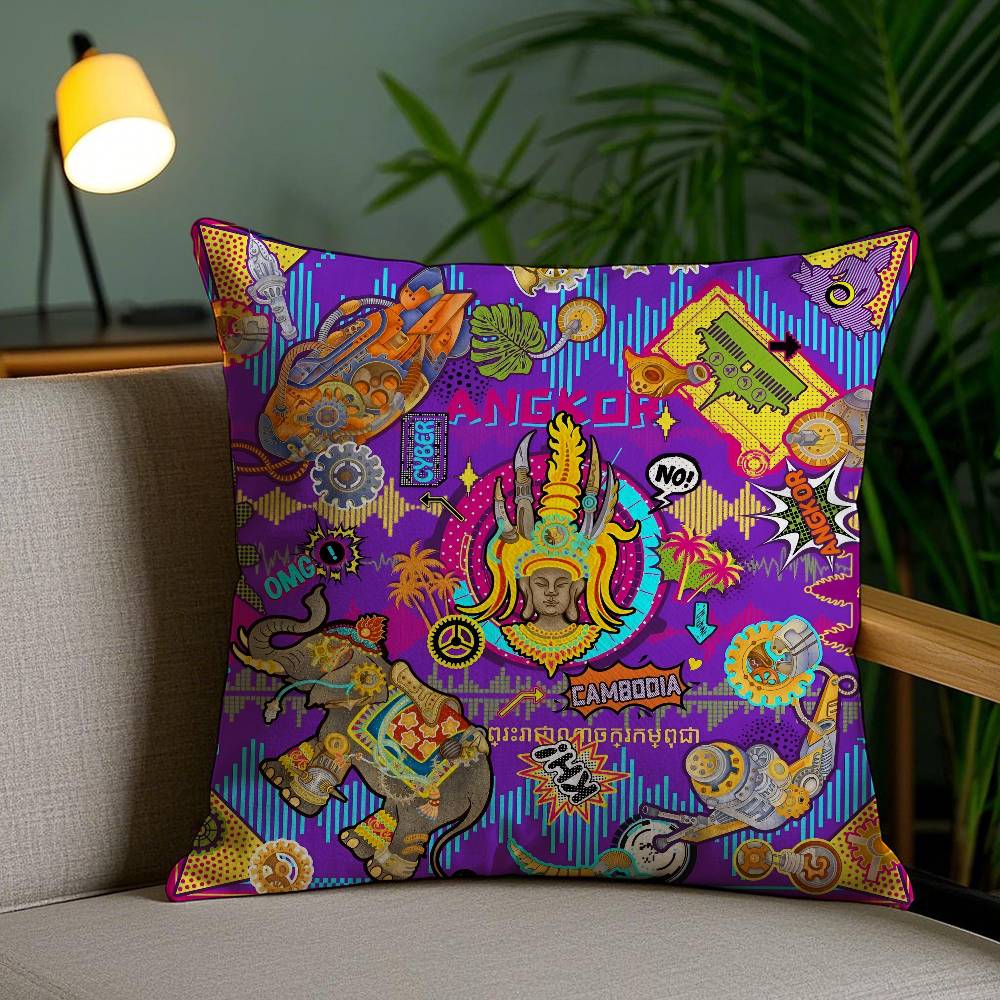 Oriental Classic Buddha Statue Print Pillow Case Anti-dustmite Pillowcase Invisible zipper silky short plush Sofa cushion cover