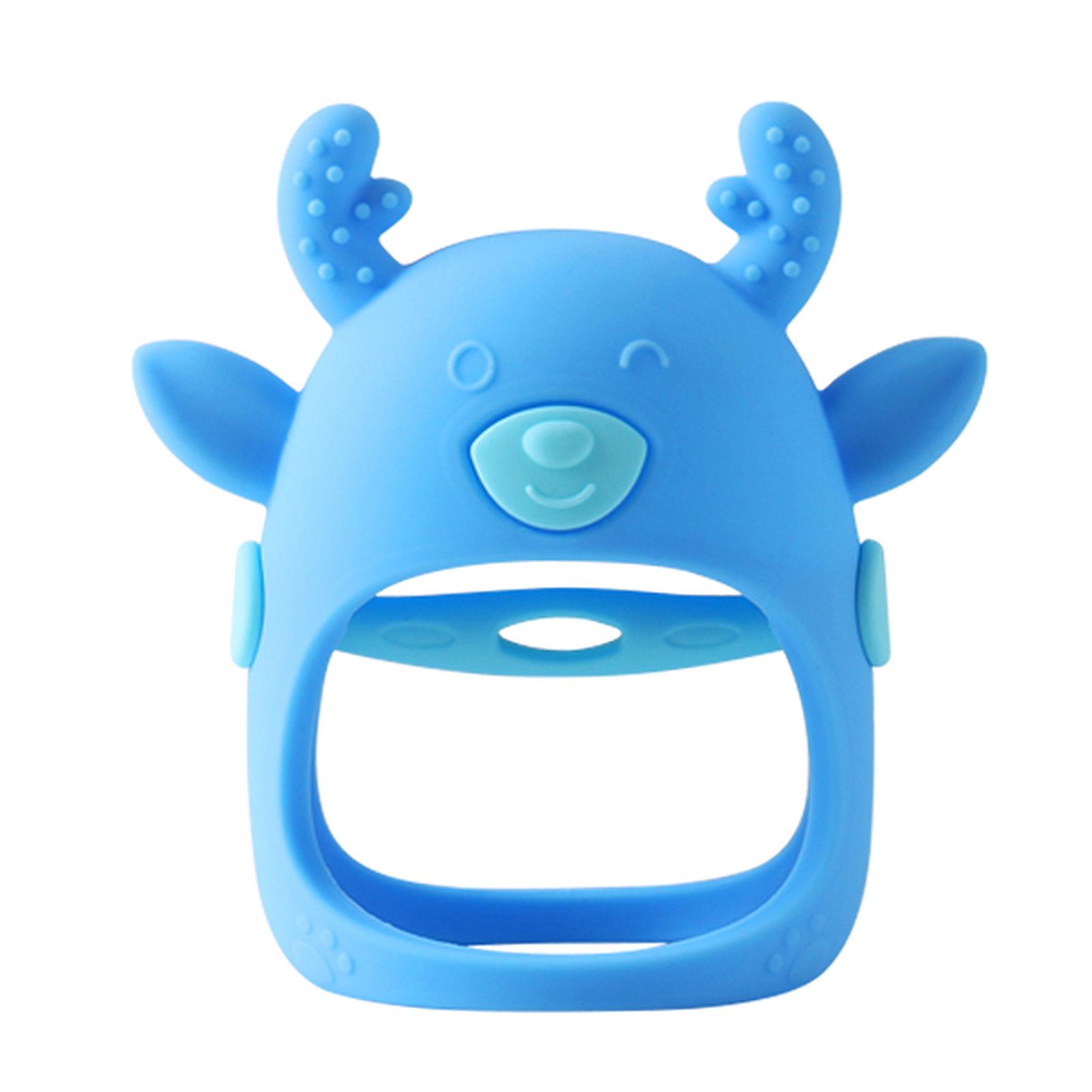 

Прорезыватель для детей, варежка для прорезывания зубов с оленем, детские перчатки для прорезывания зубов, соска-пустышка, силиконовая жевательная игрушка для младенцев 3+ месяцев синий