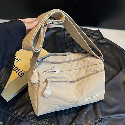Chic Nylon Crossbody Bag for Women Spacious & Lightweight, Versatile Solid Color with Zip Closure, Perfect for Everyday Use