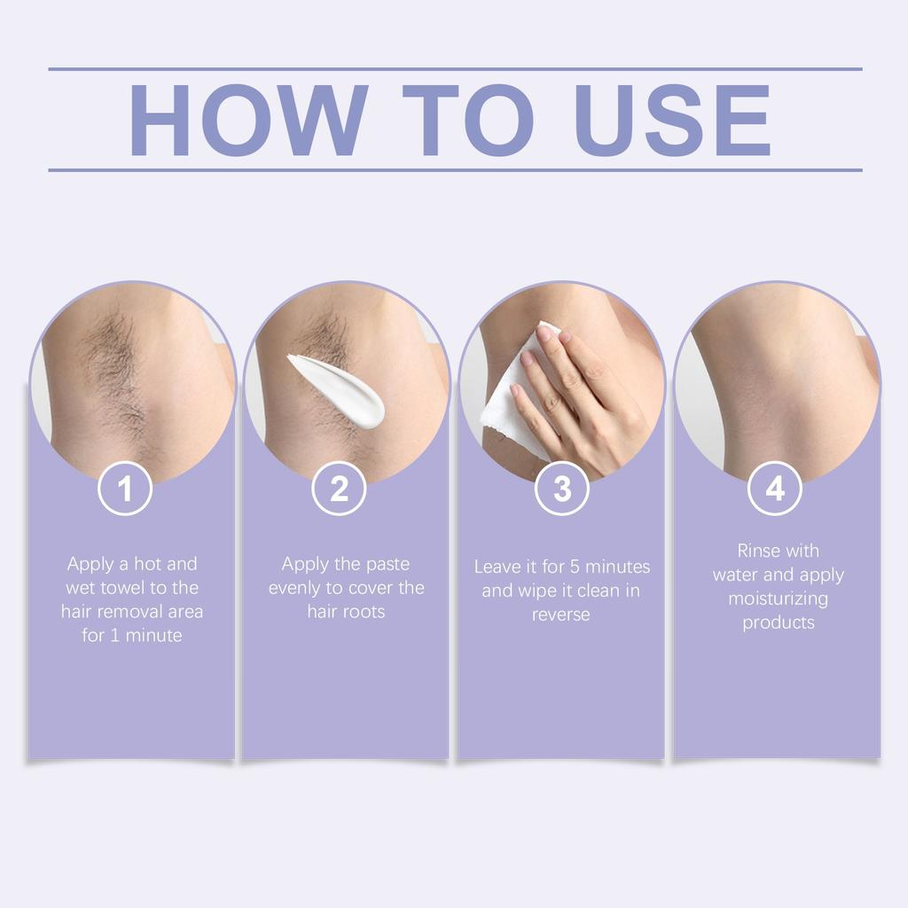 Diese sanfte Gesichtshaarentfernungscreme ist schnell und nicht reizend.. Es eine Haarentfernungscreme für glatte Haut