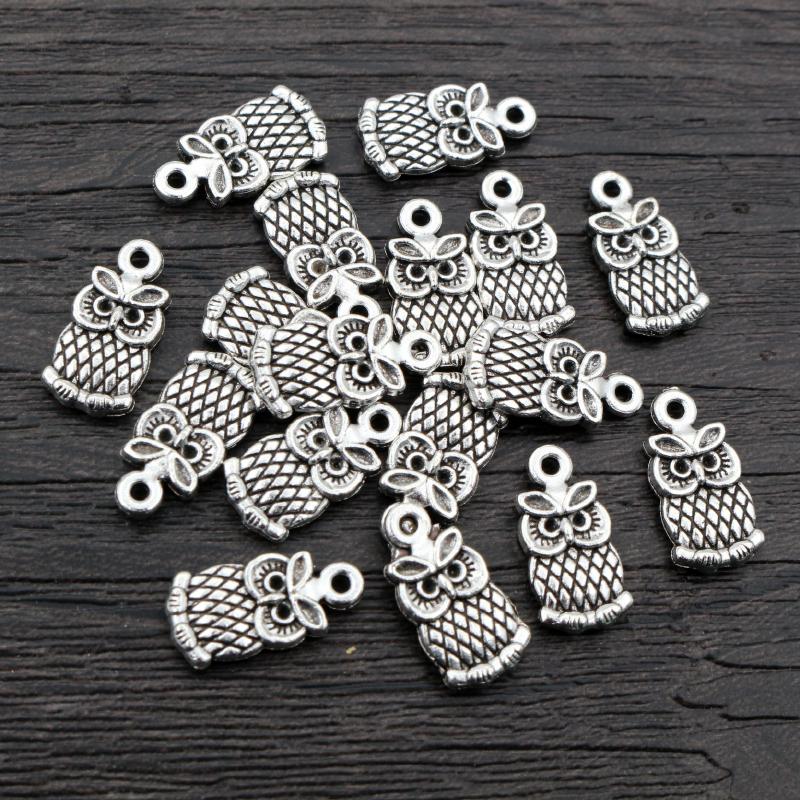 30pcs 15x8mm 19x10mm Antique Silver Plated Bronze Owl Handmade Charms Pendant DIY Jewelry Findings for bracelet necklace