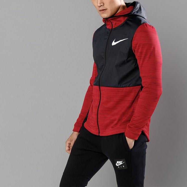 Nike Dri-FIT Basketball Sports Spliced Fleece-Lined Knit Hooded Jacket Men Jackets Red 857045-657